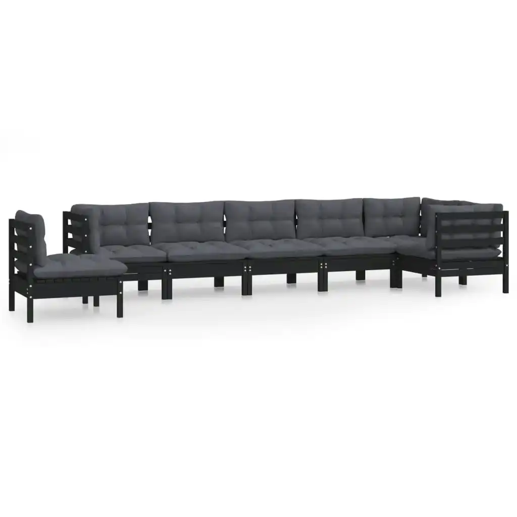 8 Piece Garden Lounge Set with Cushions Black Solid Pinewood 3096735