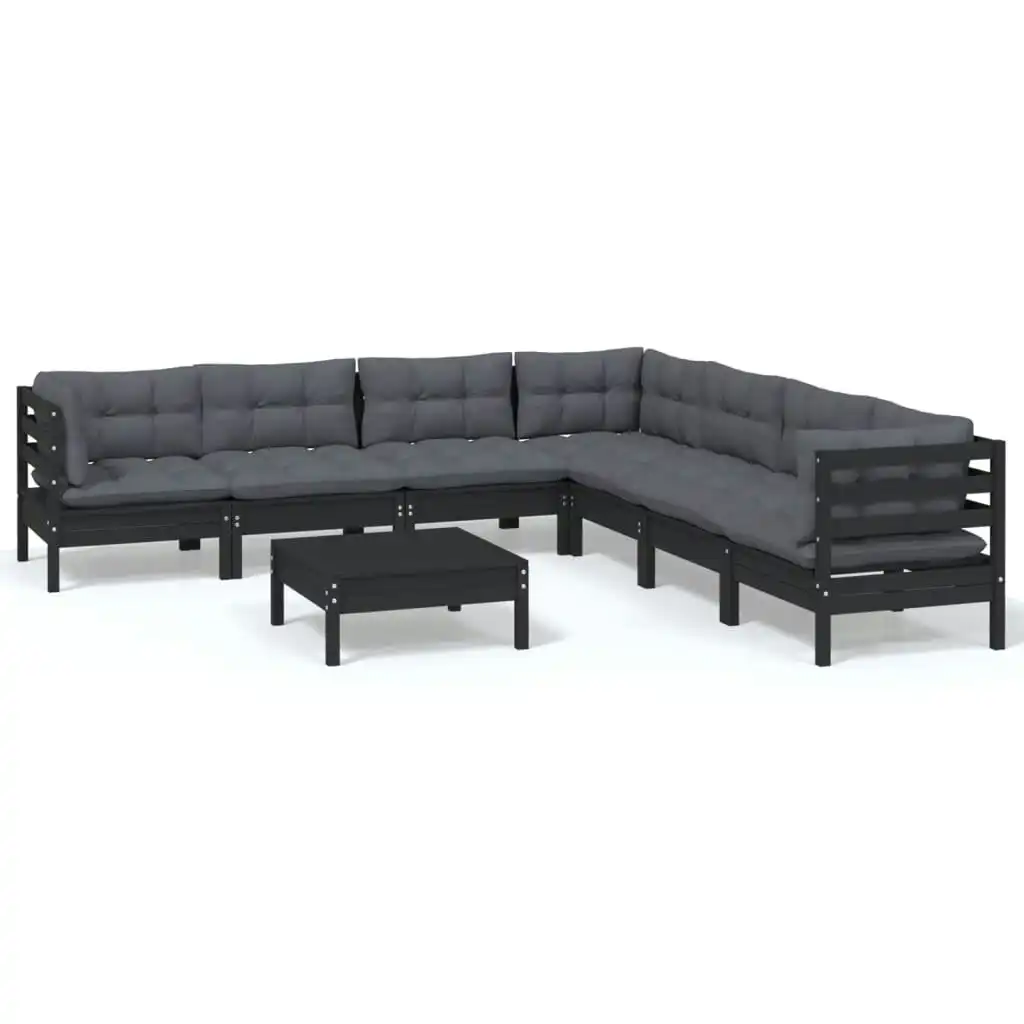 8 Piece Garden Lounge Set with Cushions Black Solid Pinewood 3096801