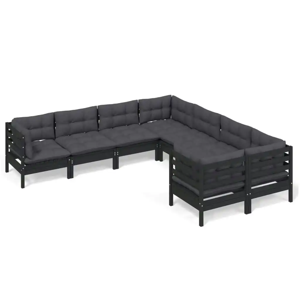 8 Piece Garden Lounge Set with Cushions Black Solid Pinewood 3096975