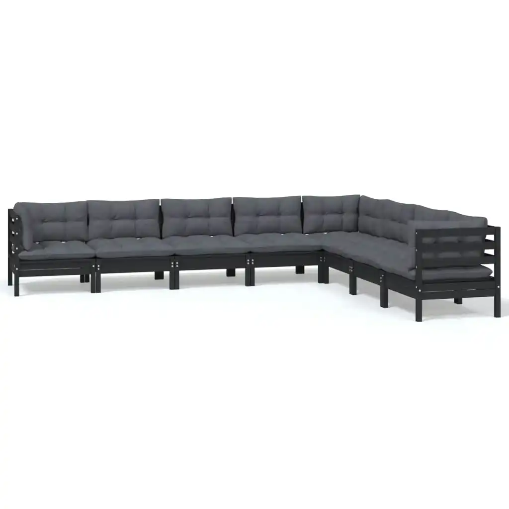 8 Piece Garden Lounge Set with Cushions Black Solid Pinewood 3096807