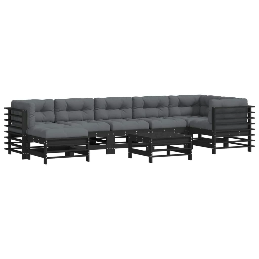 8 Piece Garden Lounge Set with Cushions Black Solid Wood 3185861