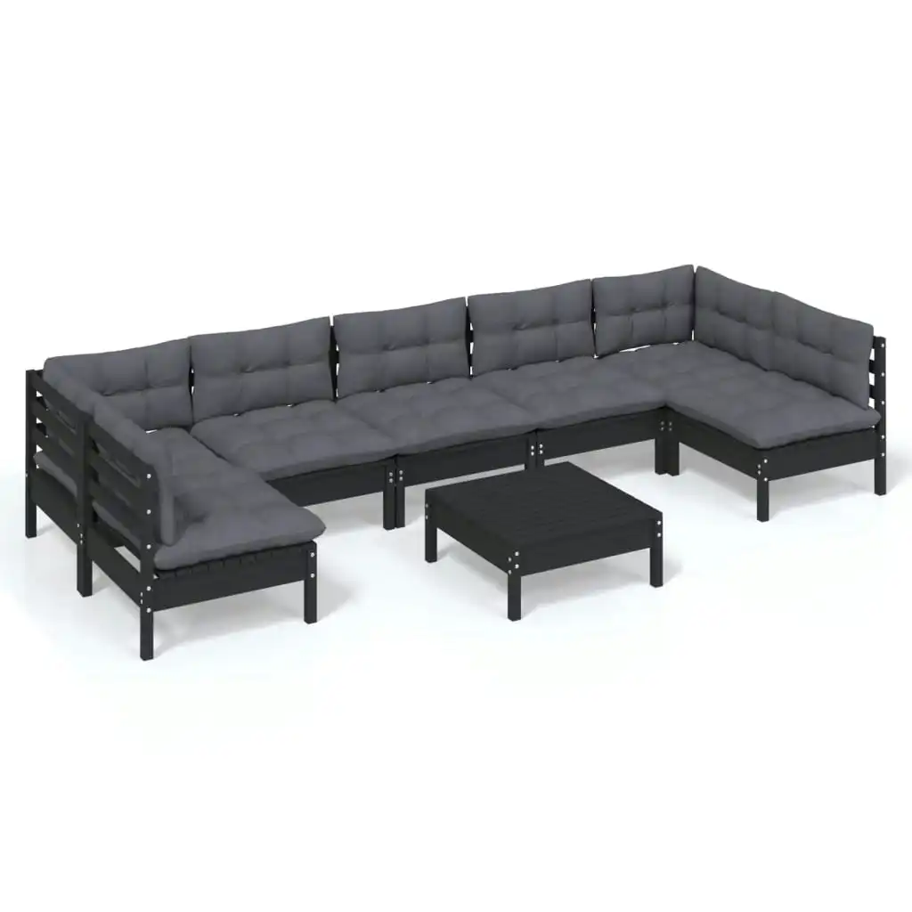 8 Piece Garden Lounge Set with Cushions Black Solid Pinewood 3097173