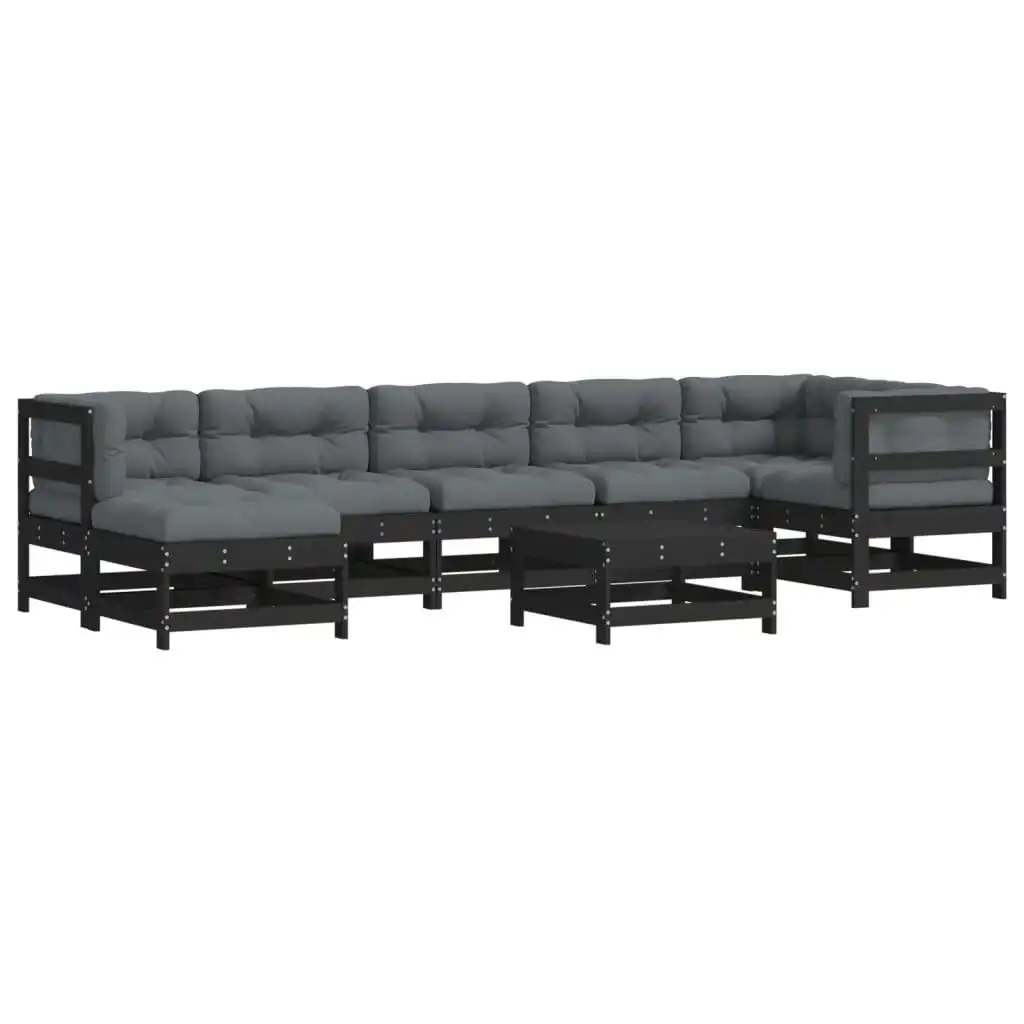 8 Piece Garden Lounge Set with Cushions Black Solid Wood 3185854