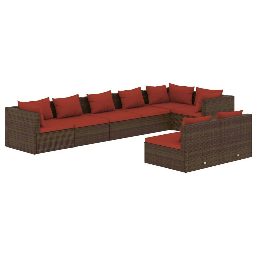 8 Piece Garden Lounge Set with Cushions Brown Poly Rattan 3102403