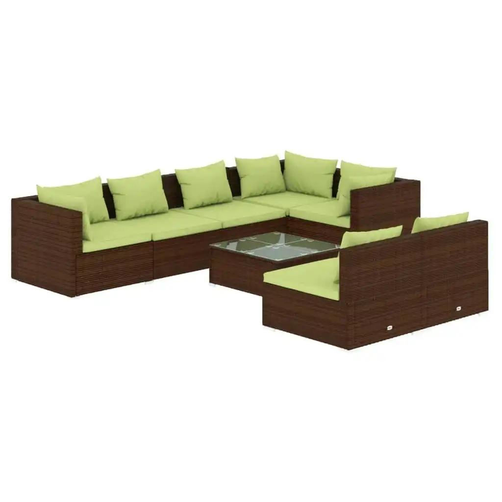 8 Piece Garden Lounge Set with Cushions Brown Poly Rattan 3102396