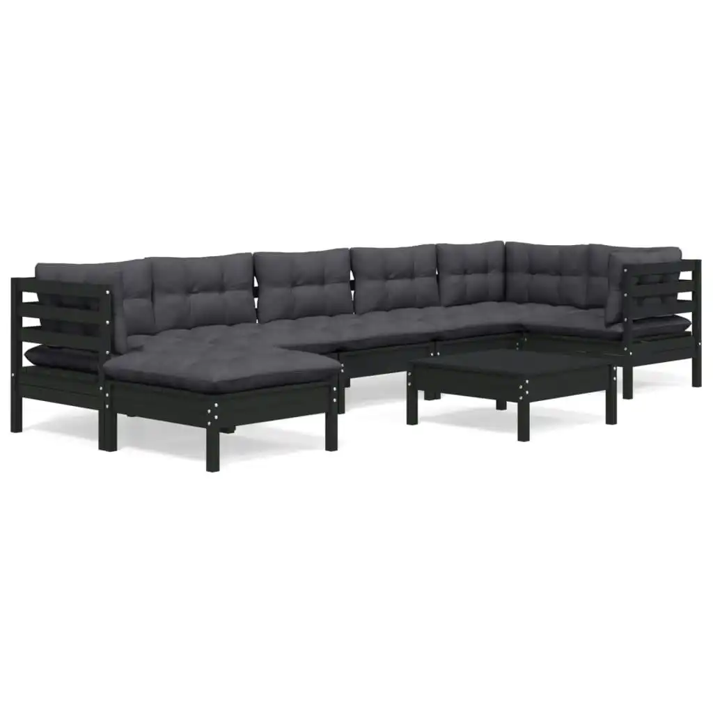 8 Piece Garden Lounge Set with Cushions Black Solid Pinewood 3096560