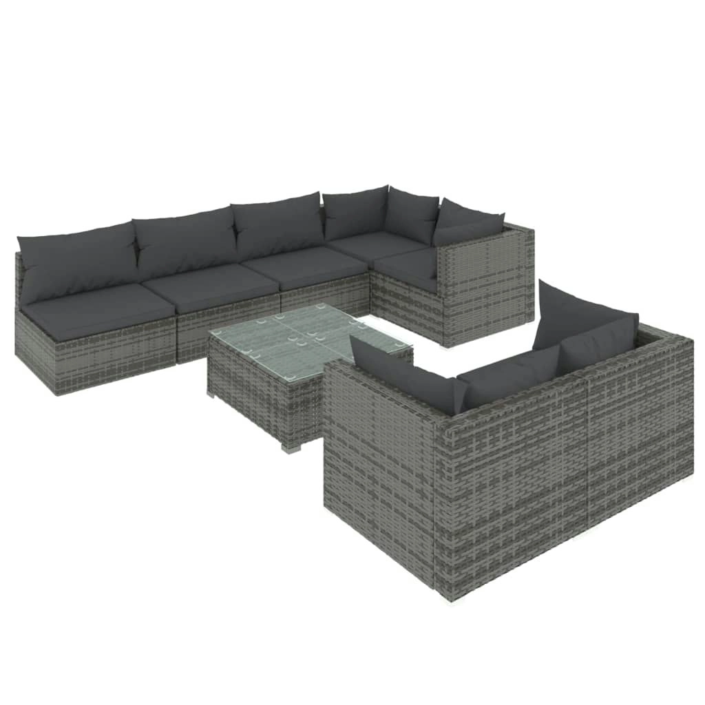 8 Piece Garden Lounge Set with Cushions Grey Poly Rattan 3102469