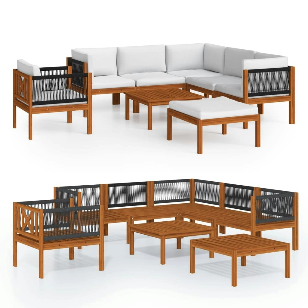 8 Piece Garden Lounge Set with Cushions Cream Solid Acacia Wood 3057890