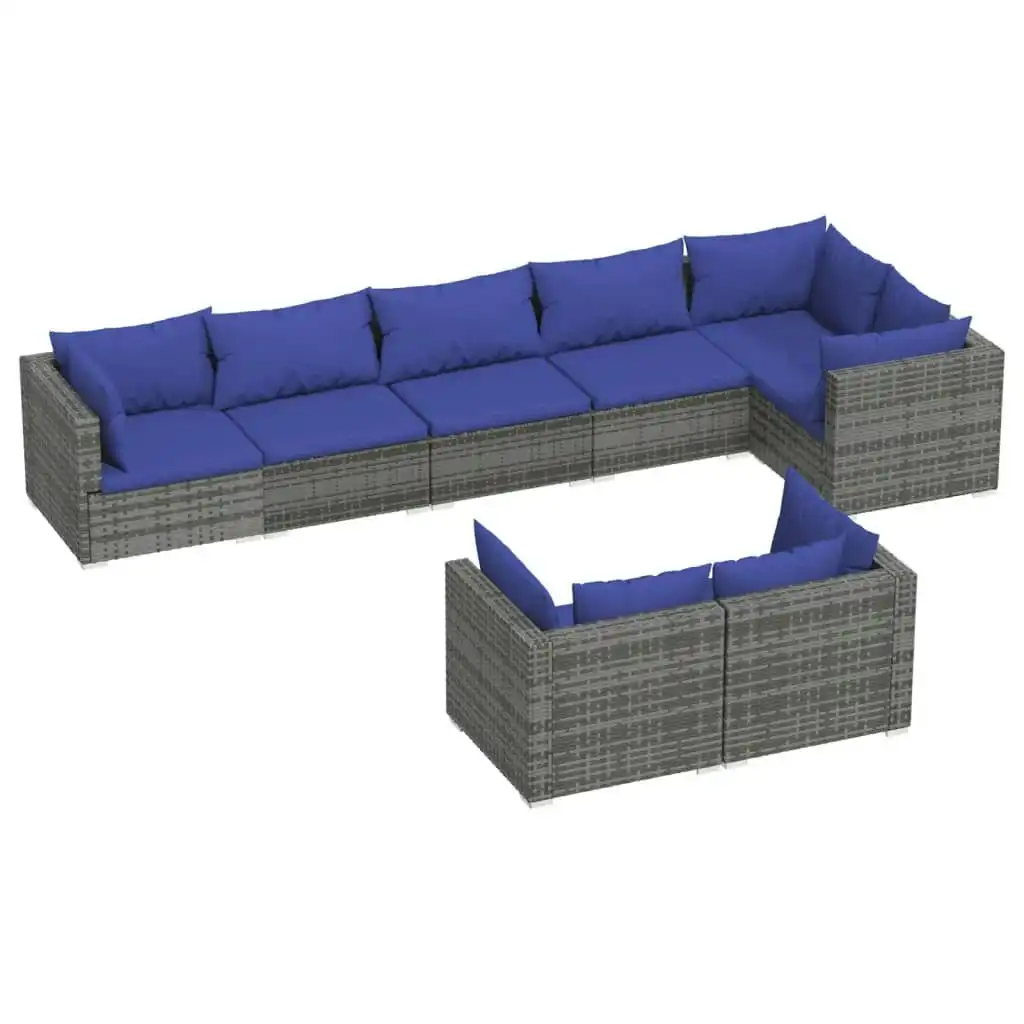 8 Piece Garden Lounge Set with Cushions Grey Poly Rattan 3102486