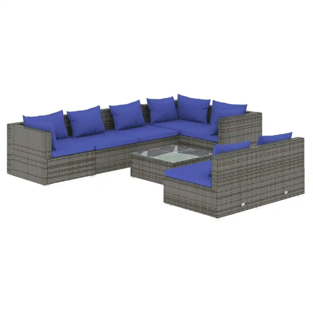 8 Piece Garden Lounge Set with Cushions Grey Poly Rattan 3102398