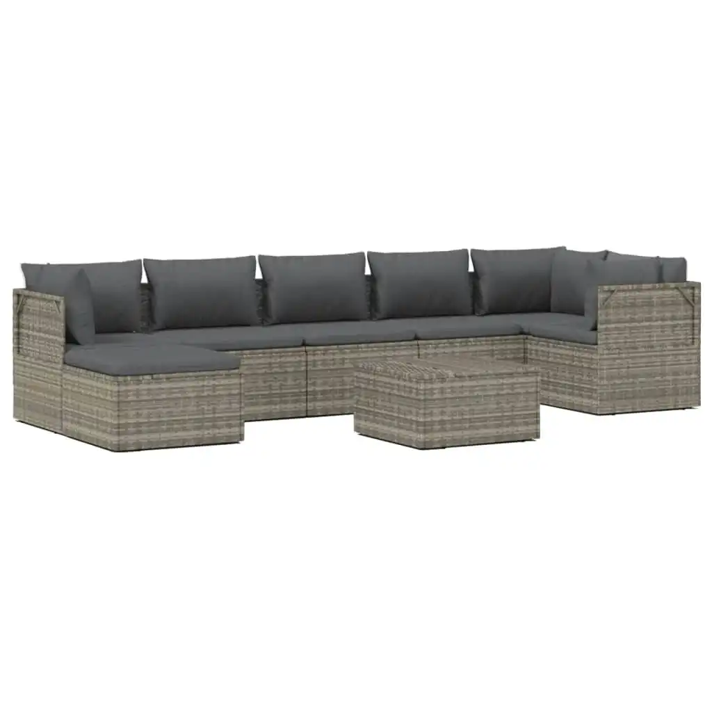 8 Piece Garden Lounge Set with Cushions Grey Poly Rattan 3157386