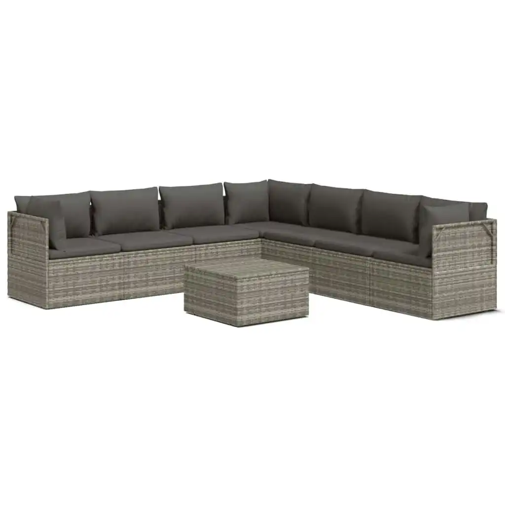 8 Piece Garden Lounge Set with Cushions Grey Poly Rattan 3157406