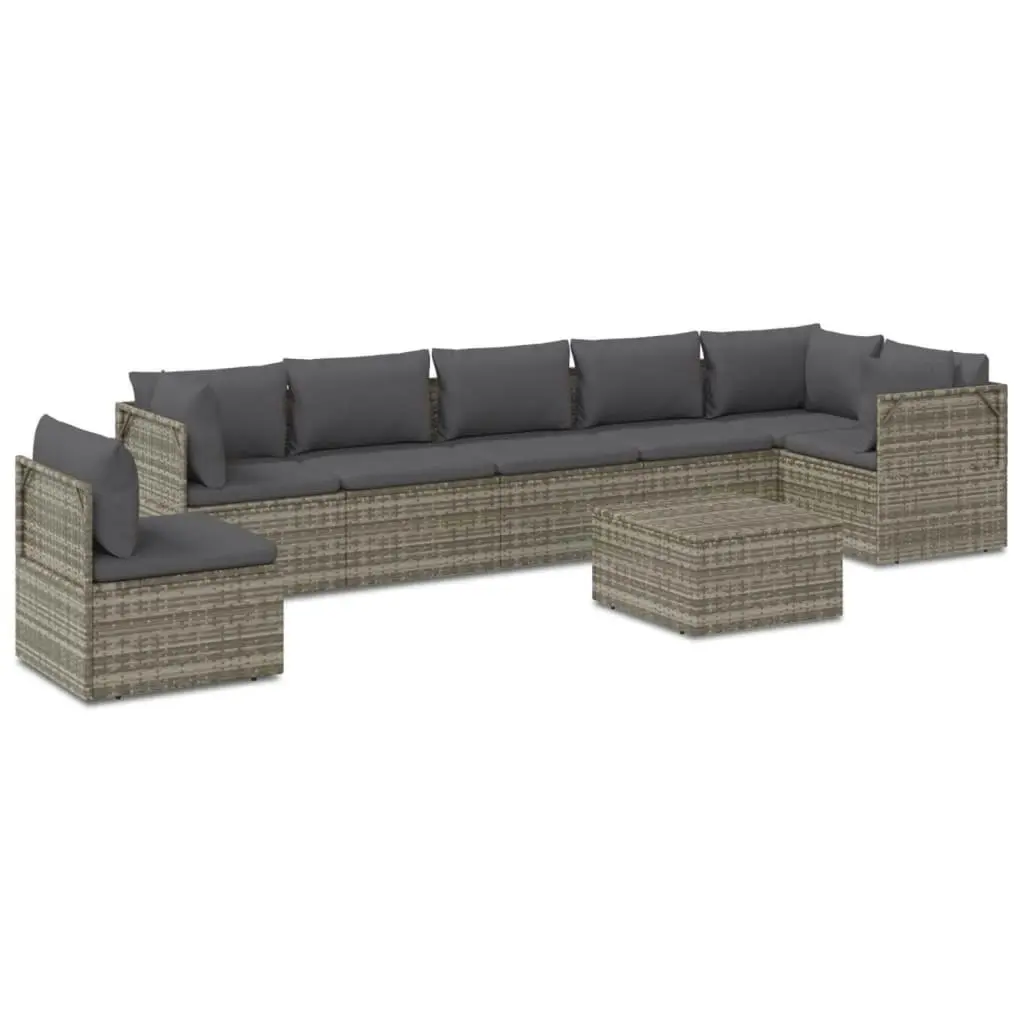 8 Piece Garden Lounge Set with Cushions Grey Poly Rattan 3157416