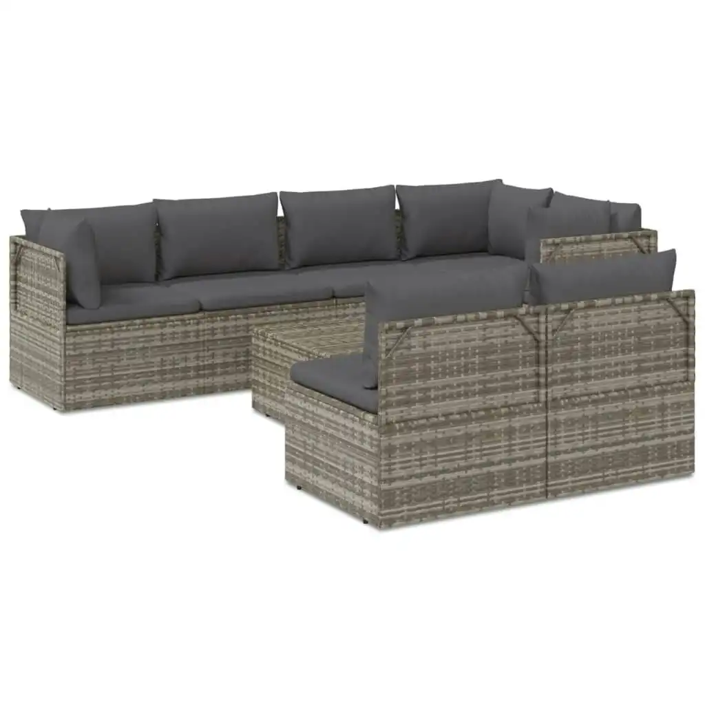 8 Piece Garden Lounge Set with Cushions Grey Poly Rattan 3157422