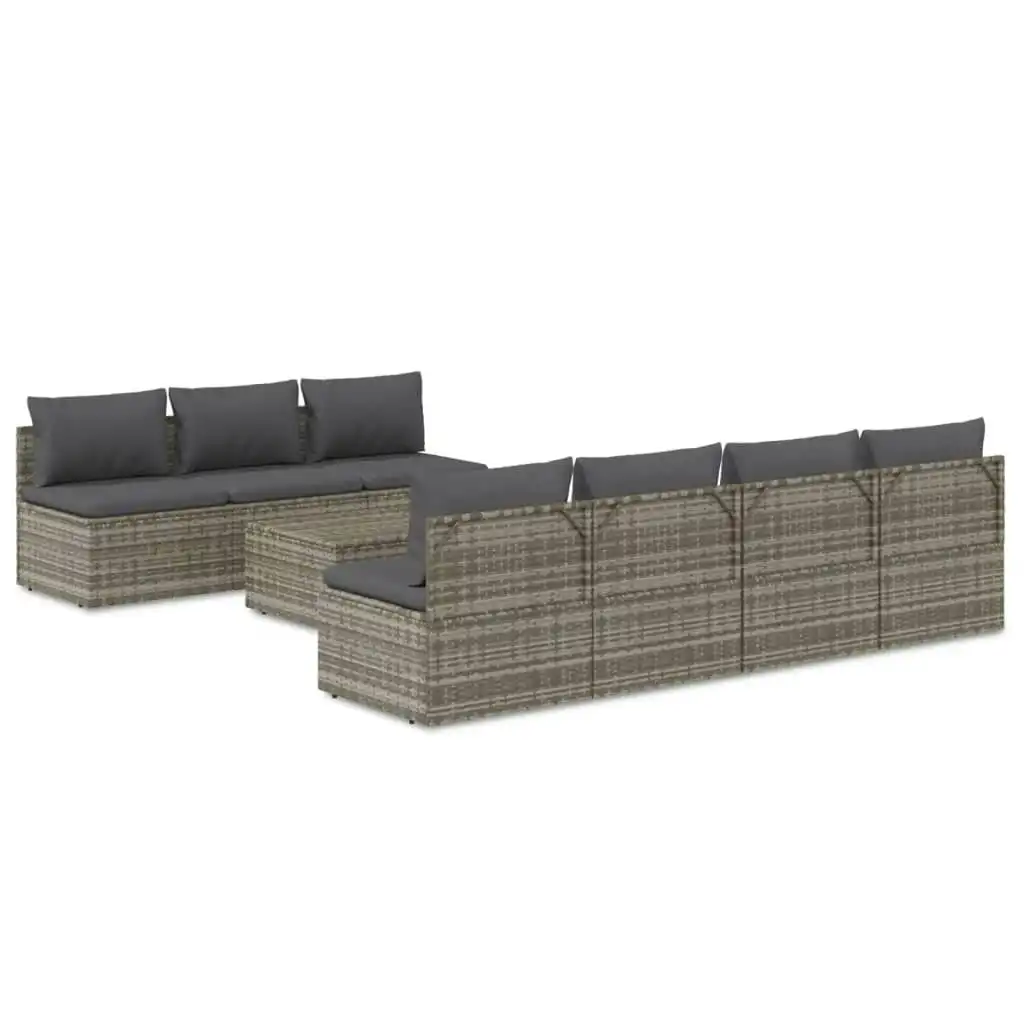 8 Piece Garden Lounge Set with Cushions Grey Poly Rattan 3157484