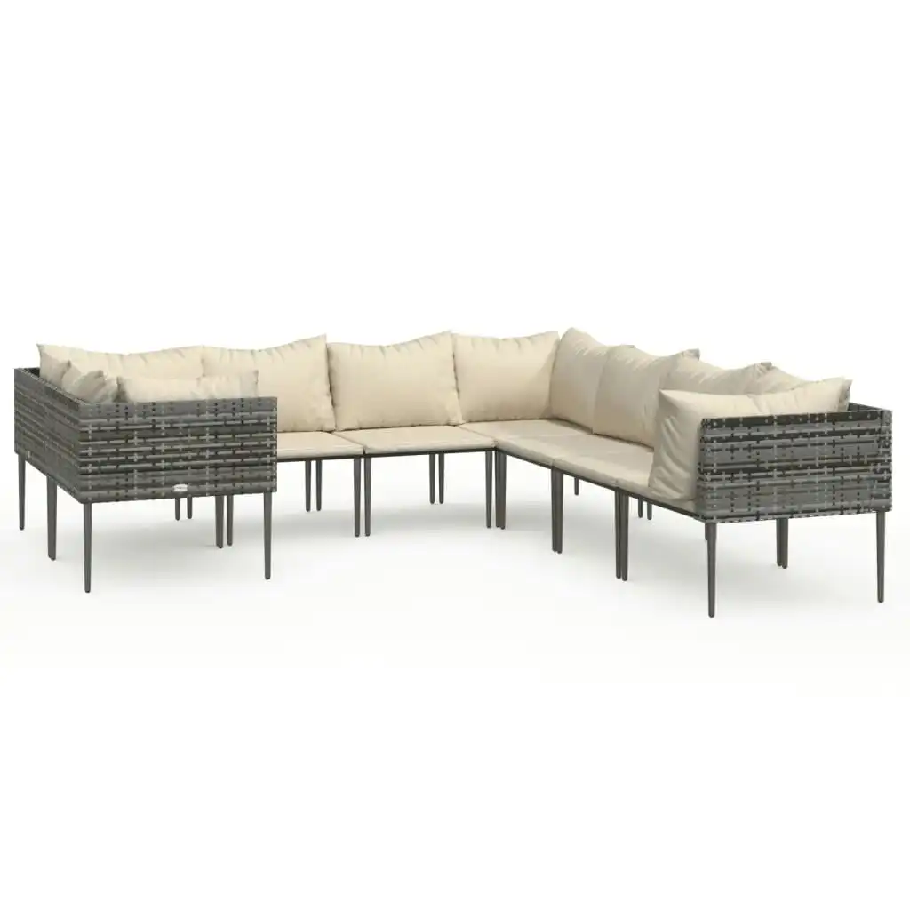 8 Piece Garden Lounge Set with Cushions Grey Poly Rattan 3186688