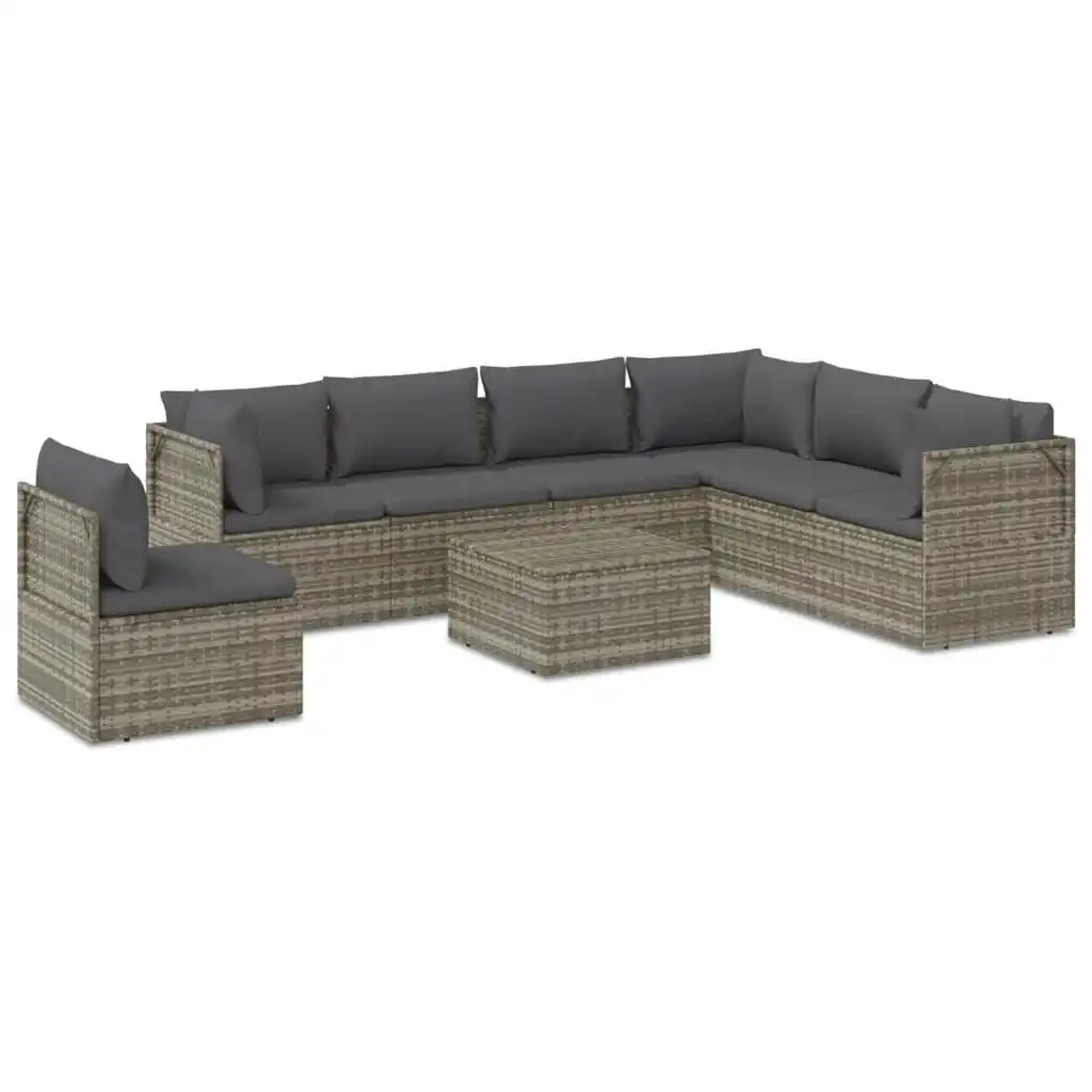 8 Piece Garden Lounge Set with Cushions Grey Poly Rattan 3157418