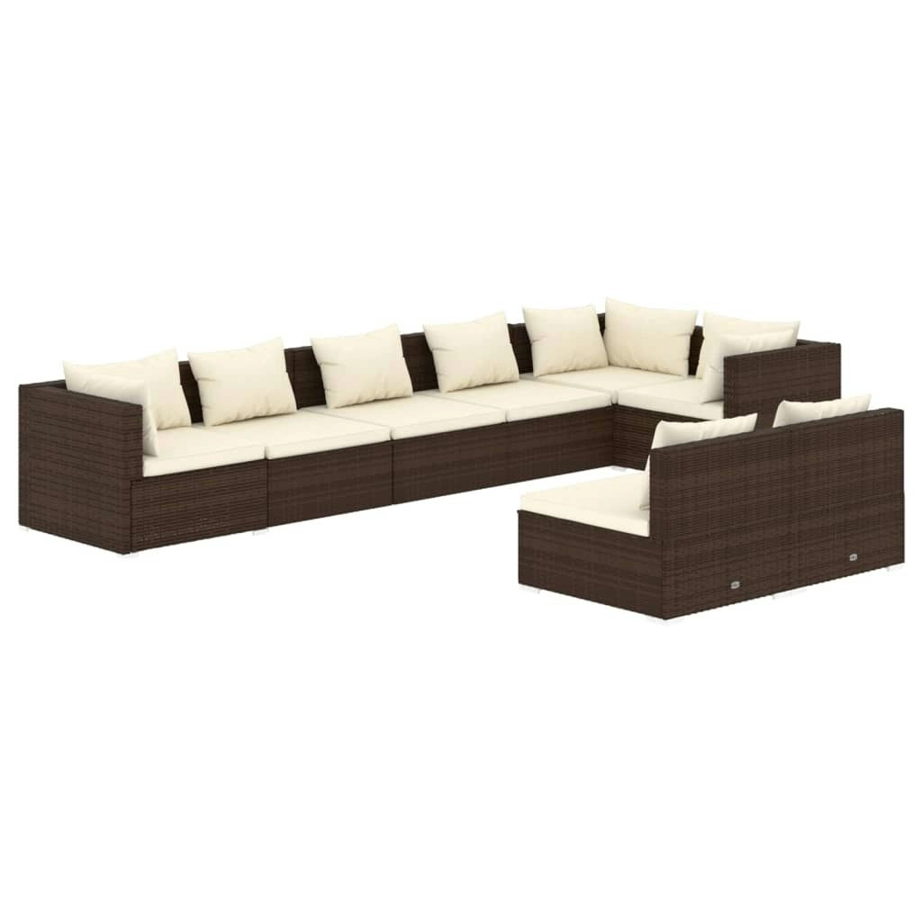 8 Piece Garden Lounge Set with Cushions Brown Poly Rattan 3102402