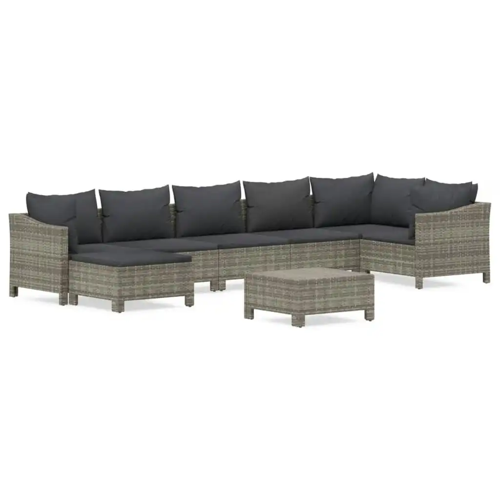 8 Piece Garden Lounge Set with Cushions Grey Poly Rattan 3187294