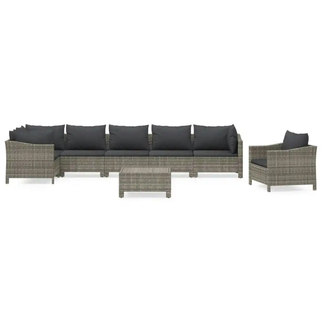 8 Piece Garden Lounge Set with Cushions Grey Poly Rattan 3187285