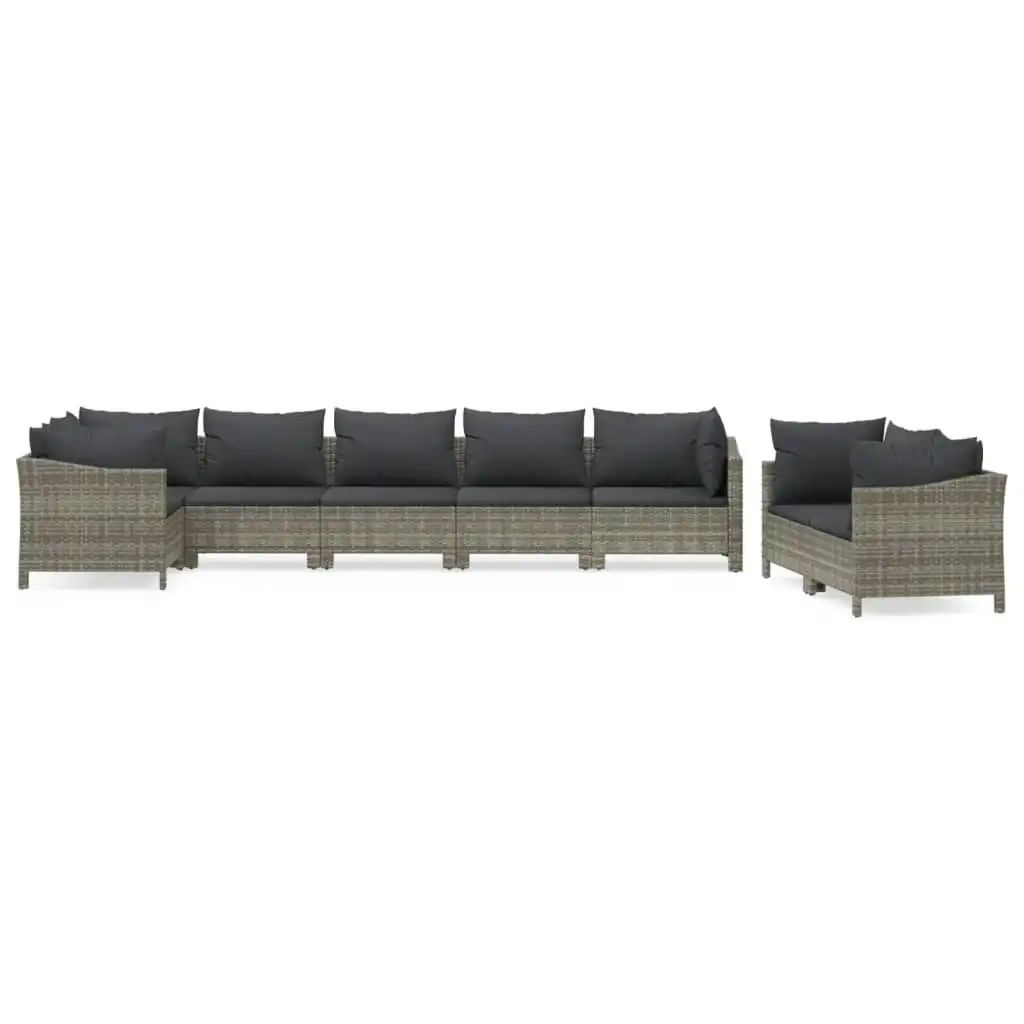 8 Piece Garden Lounge Set with Cushions Grey Poly Rattan 3187289