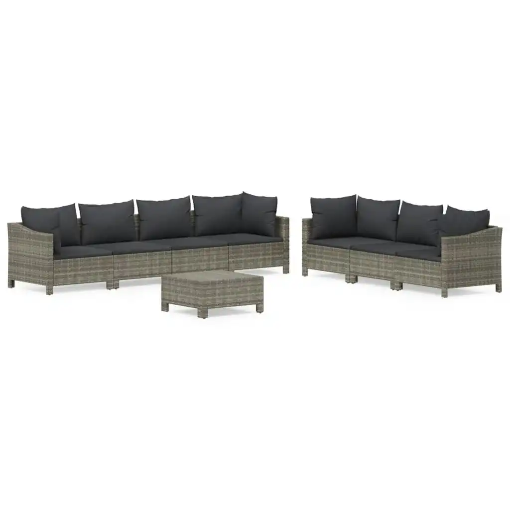 8 Piece Garden Lounge Set with Cushions Grey Poly Rattan 3187267