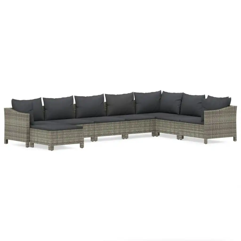 8 Piece Garden Lounge Set with Cushions Grey Poly Rattan 3187298