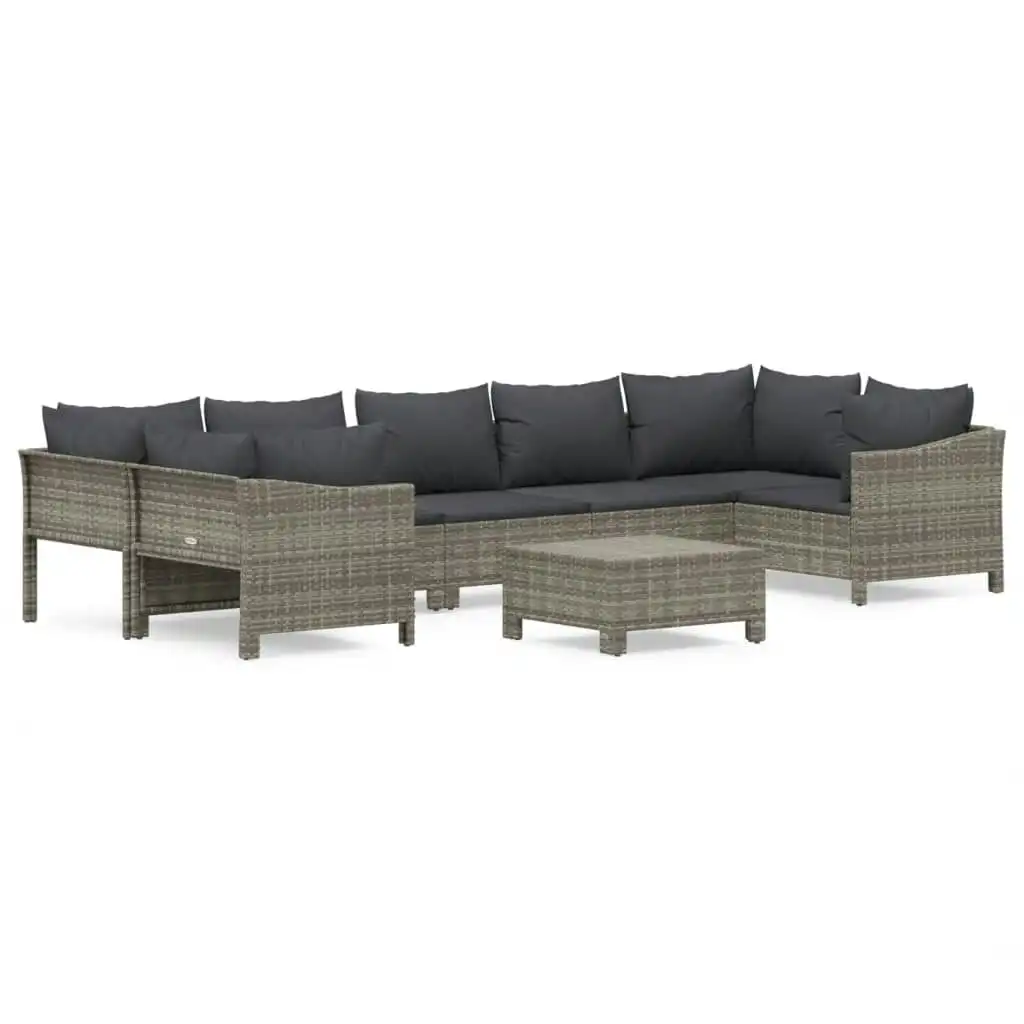 8 Piece Garden Lounge Set with Cushions Grey Poly Rattan 3187303