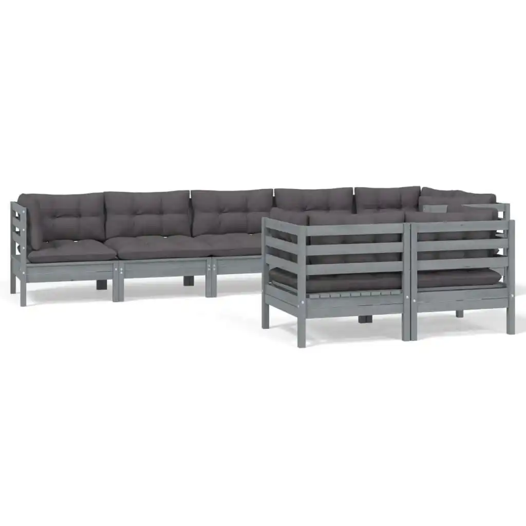 8 Piece Garden Lounge Set with Cushions Grey Solid Pinewood 3096504