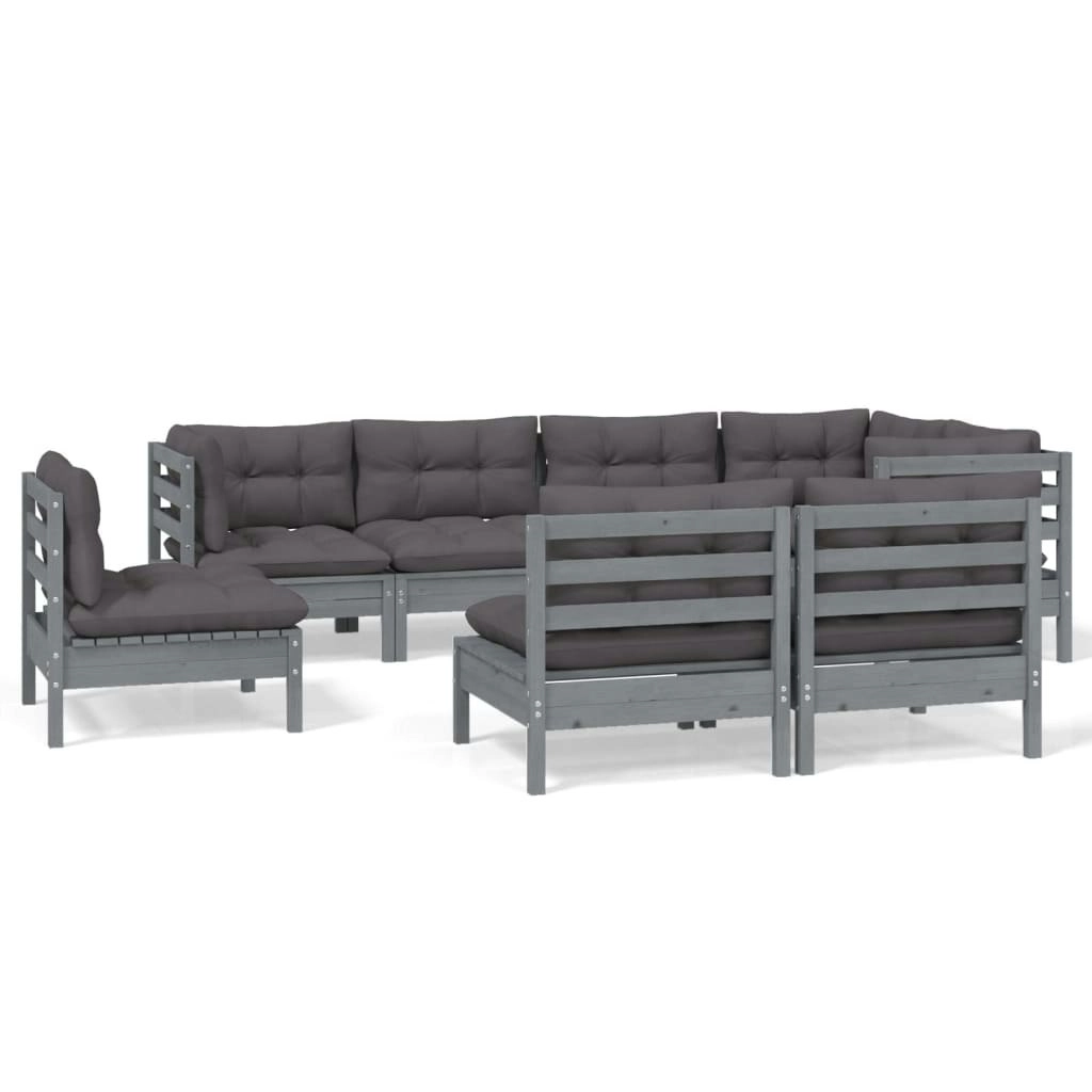 8 Piece Garden Lounge Set with Cushions Grey Solid Pinewood 3096468