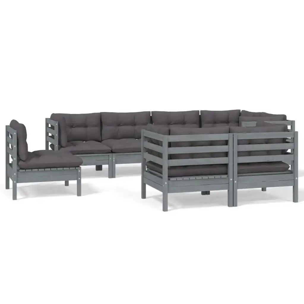 8 Piece Garden Lounge Set with Cushions Grey Solid Pinewood 3096516