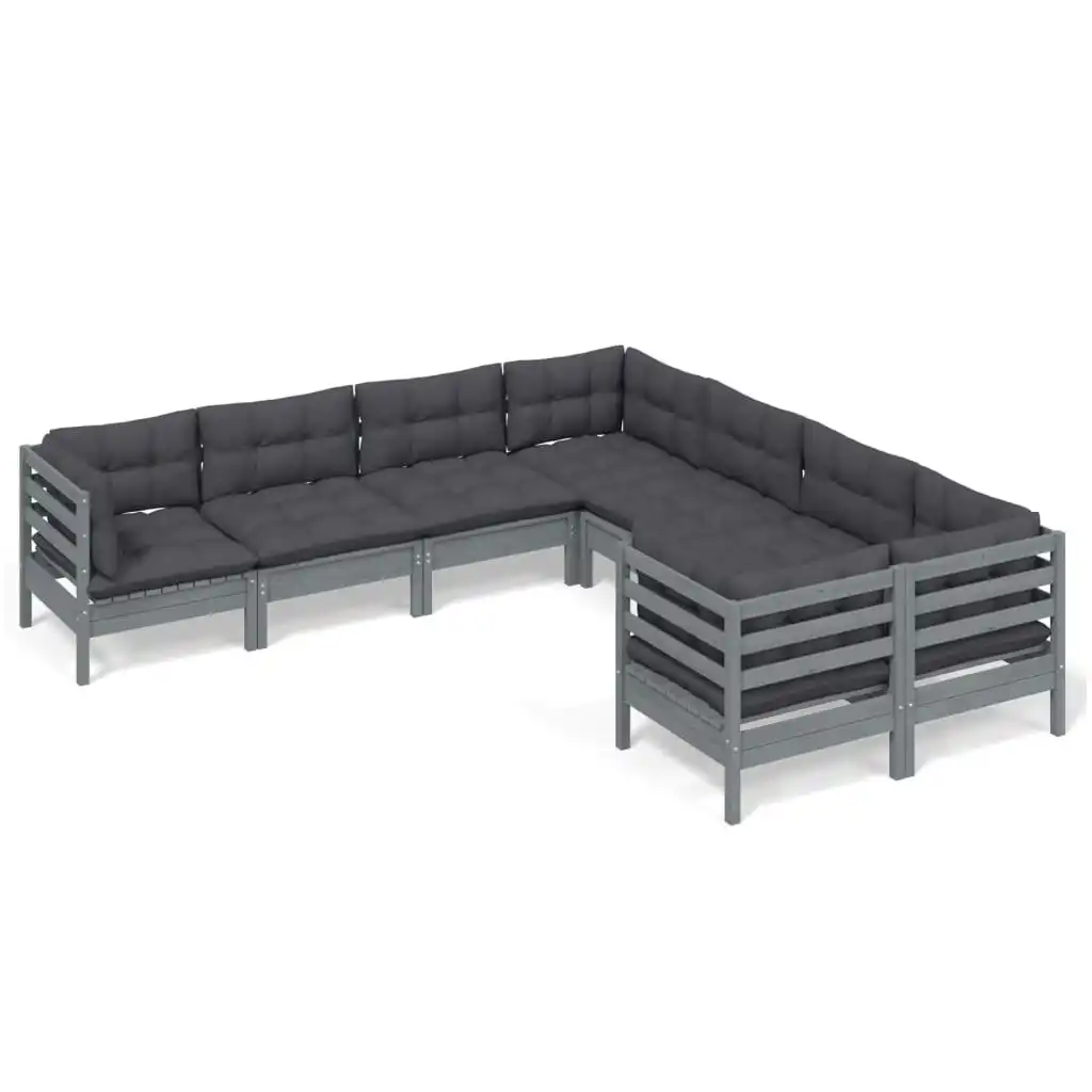 8 Piece Garden Lounge Set with Cushions Grey Solid Pinewood 3096973