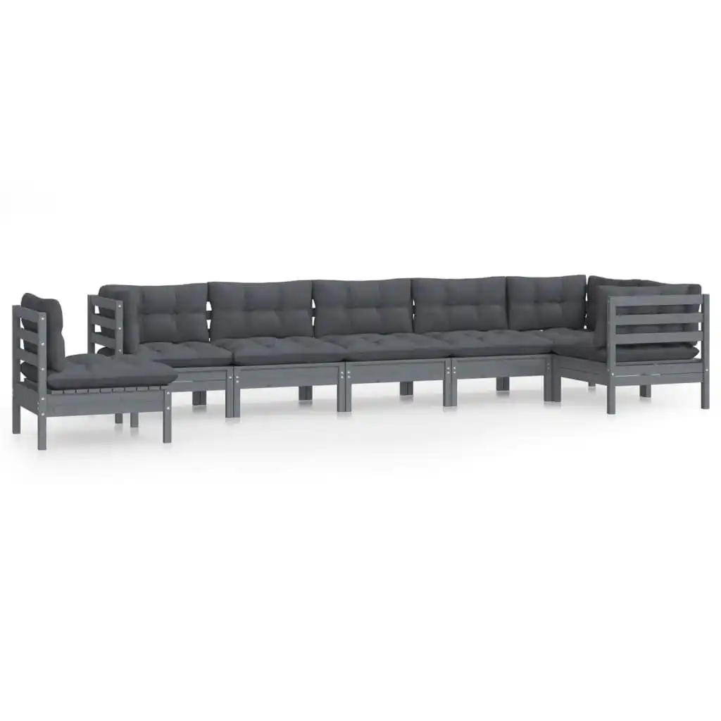 8 Piece Garden Lounge Set with Cushions Grey Solid Pinewood 3096733