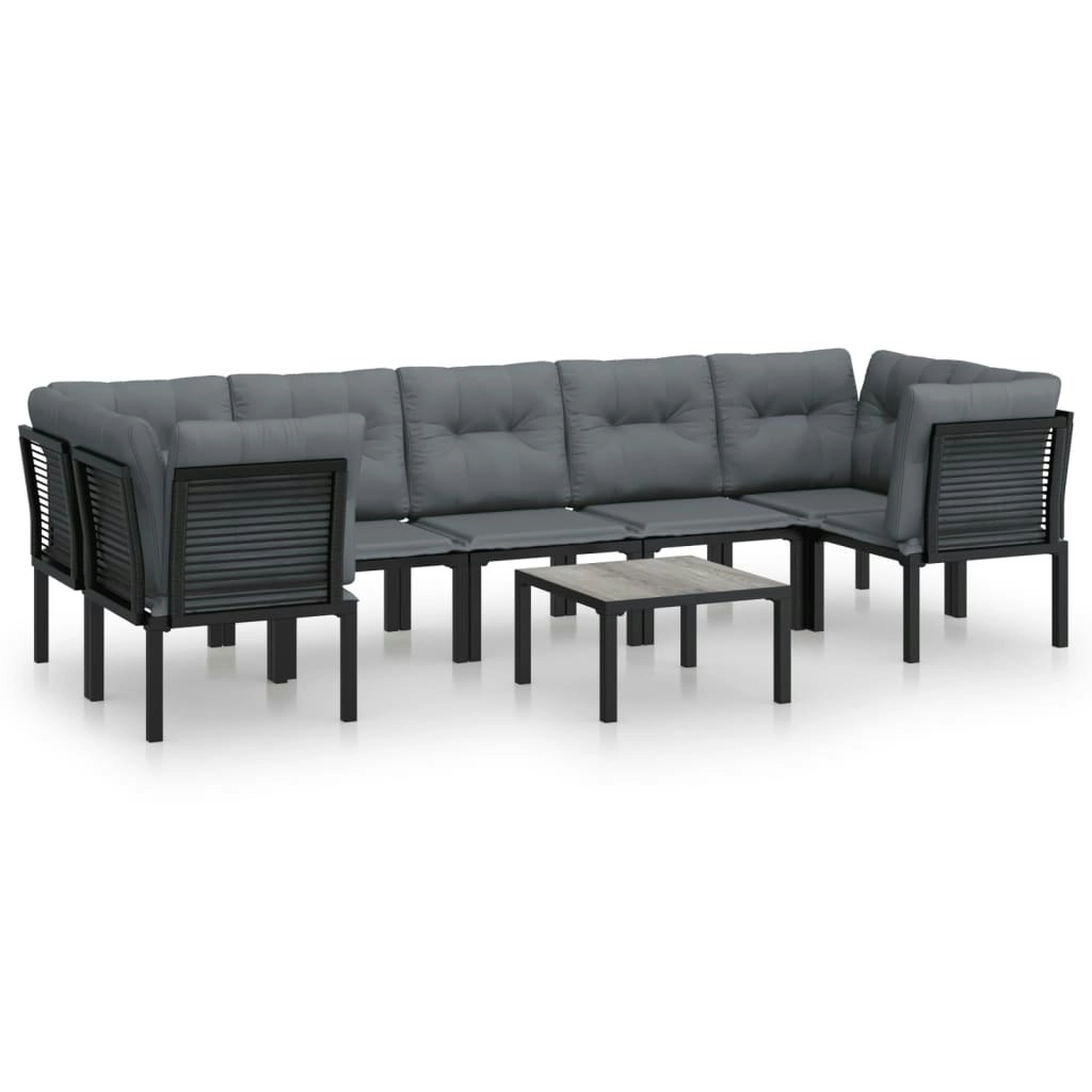 8 Piece Garden Lounge Set Black and Grey Poly Rattan 3187770