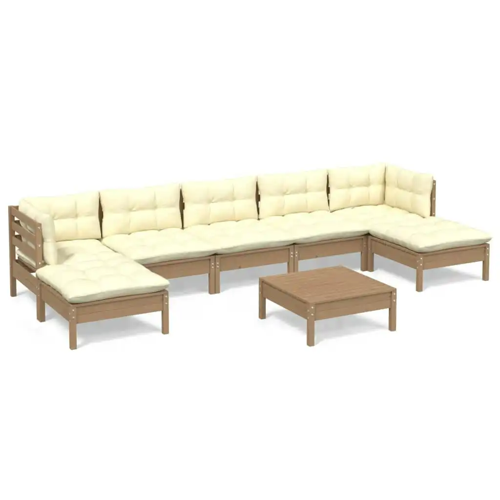 8 Piece Garden Lounge Set with Cushions Honey Brown Pinewood 3097100