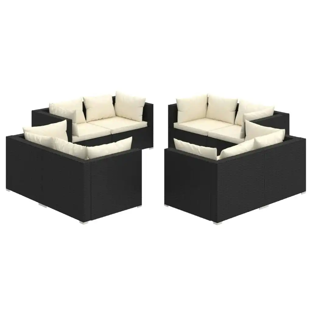 8 Piece Garden Lounge Set with Cushions Poly Rattan Black 3101551