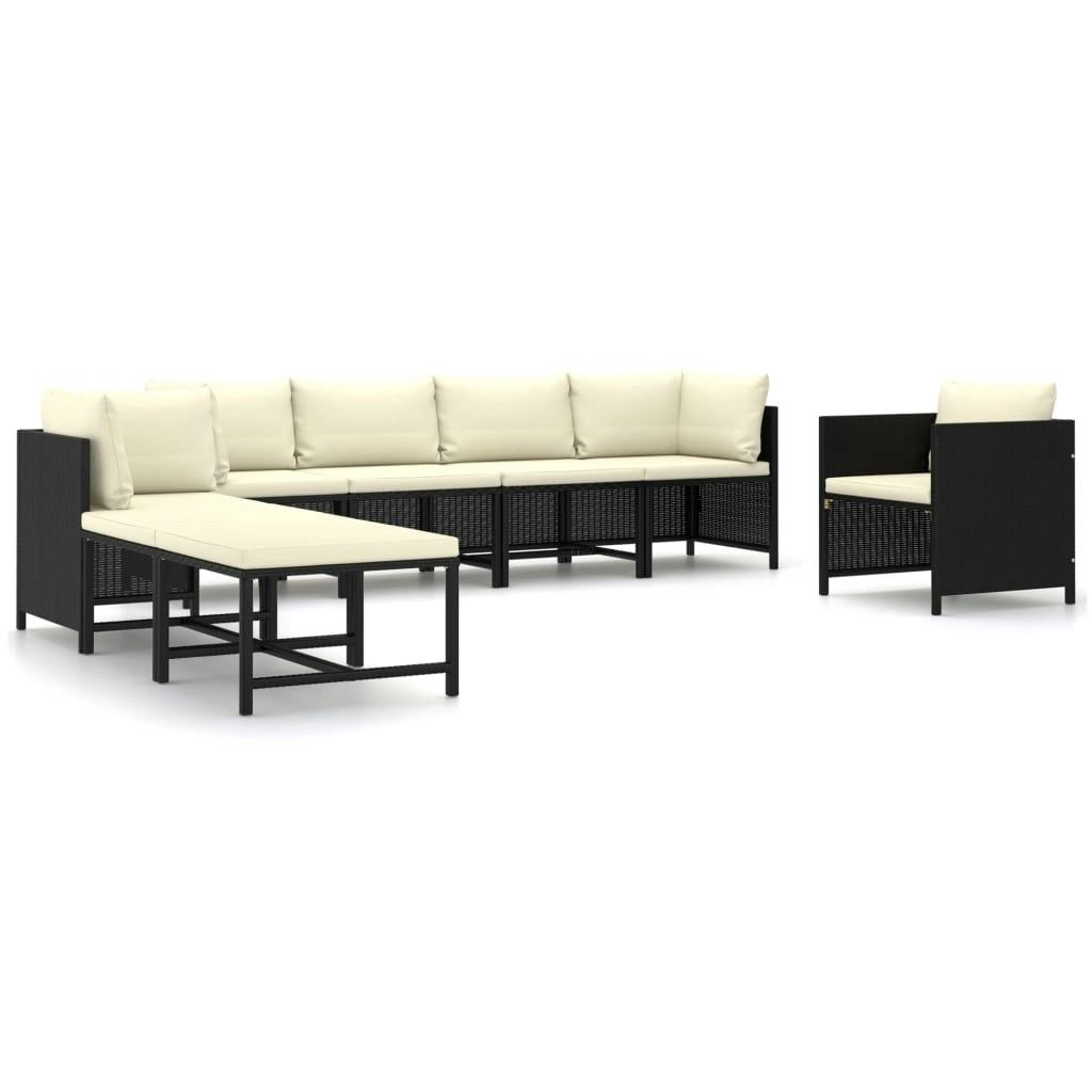 8 Piece Garden Lounge Set with Cushions Poly Rattan Black 3059796