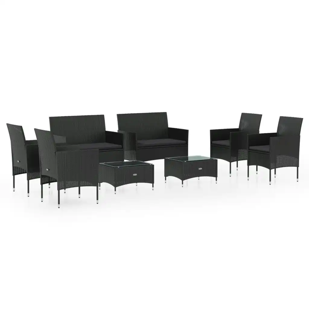 8 Piece Garden Lounge Set with Cushions Poly Rattan Black 3095953