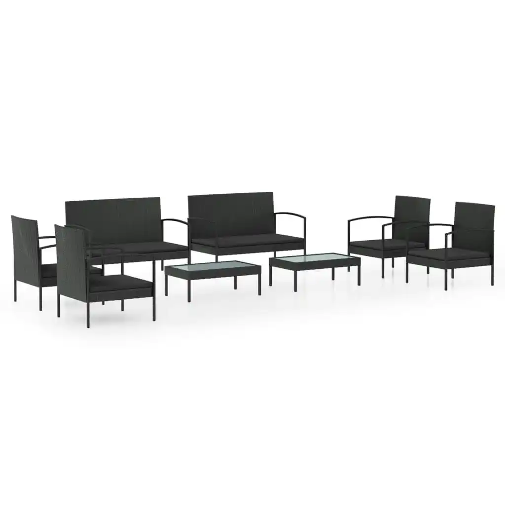 8 Piece Garden Lounge Set with Cushions Poly Rattan Black 3095961