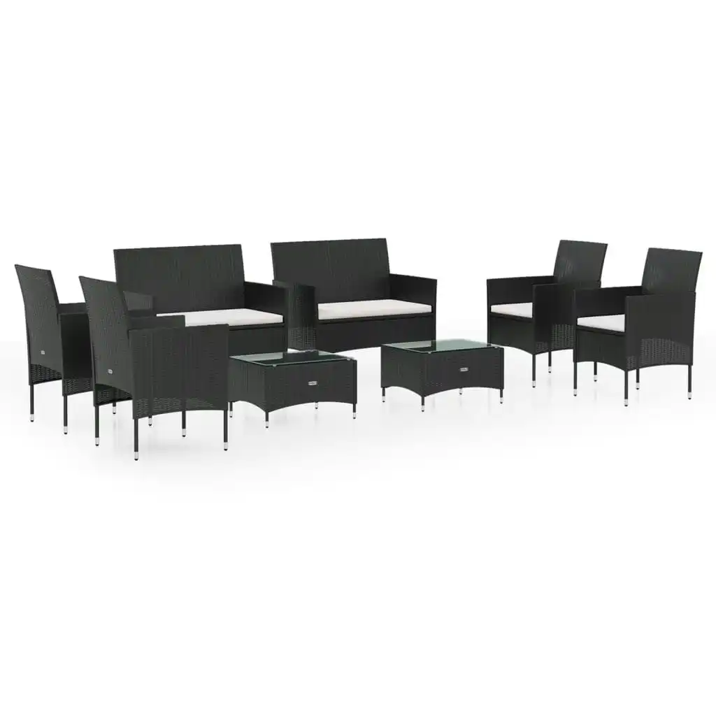 8 Piece Garden Lounge Set with Cushions Poly Rattan Black 3095955