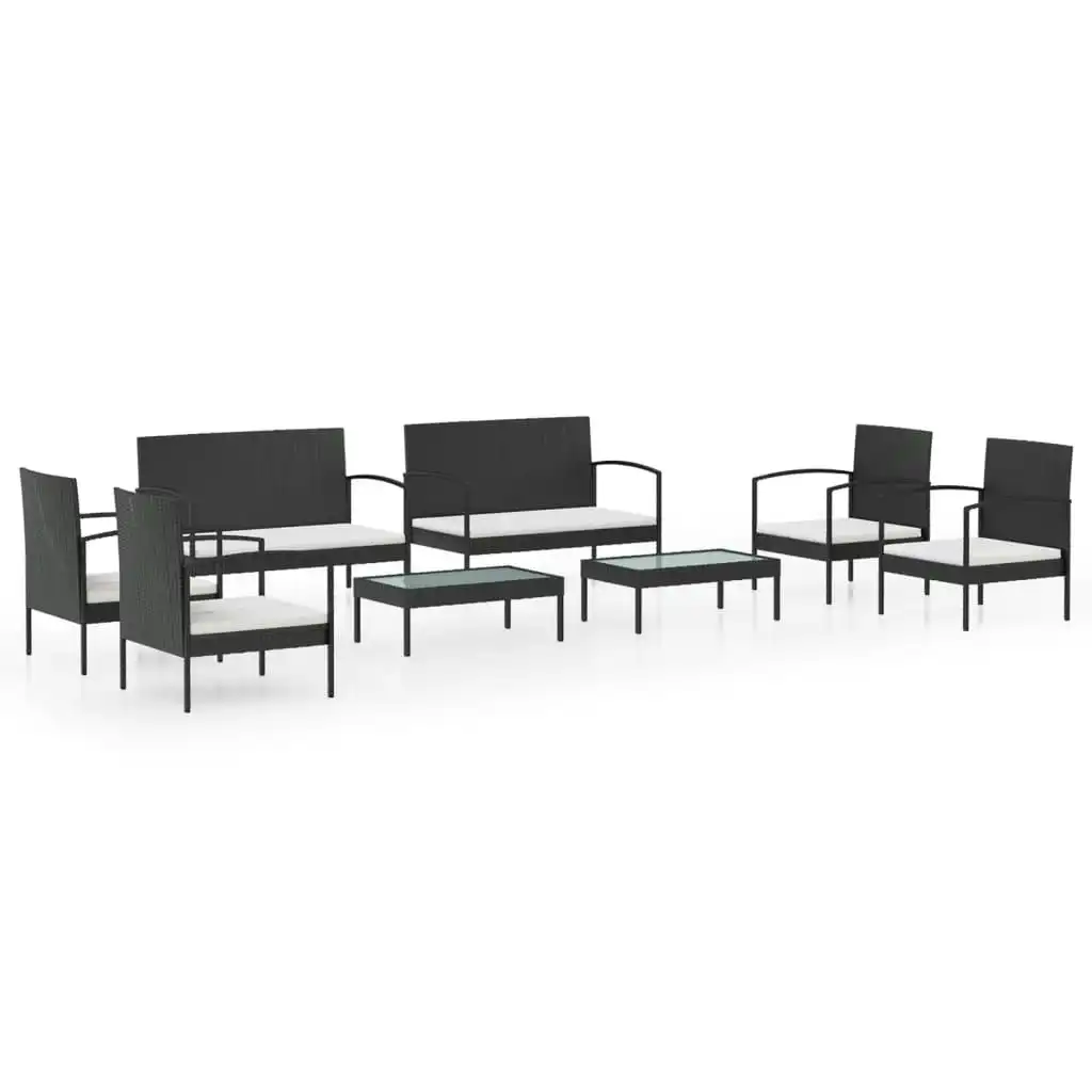 8 Piece Garden Lounge Set with Cushions Poly Rattan Black 3095963