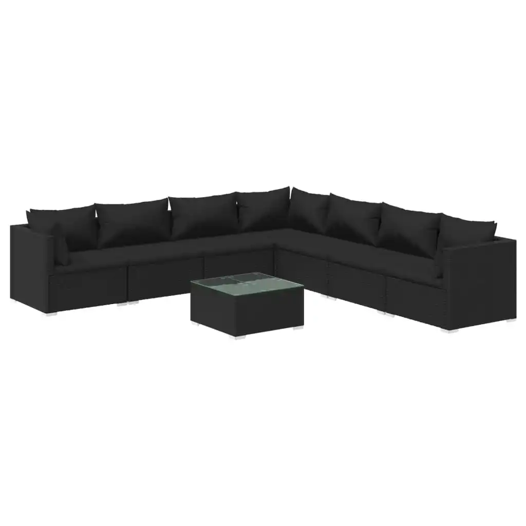 8 Piece Garden Lounge Set with Cushions Poly Rattan Black 3101760