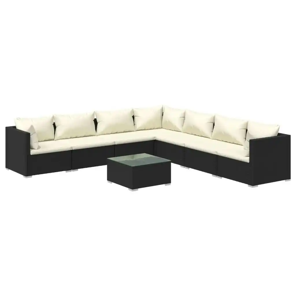 8 Piece Garden Lounge Set with Cushions Poly Rattan Black 3101759