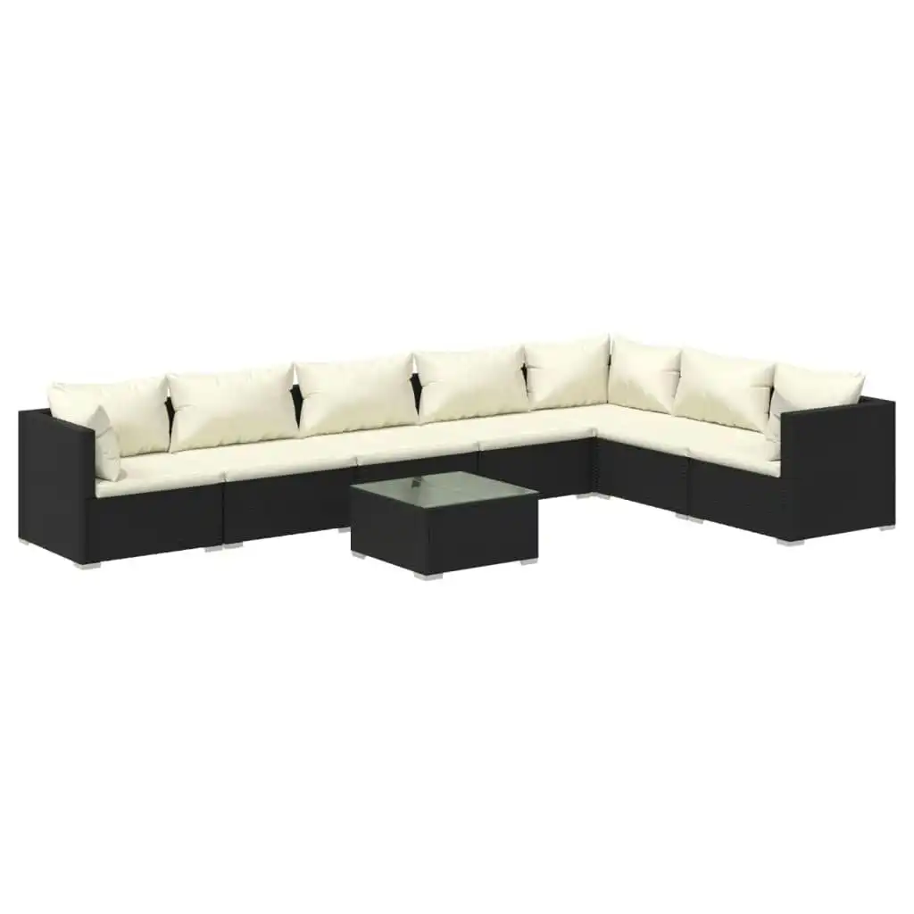 8 Piece Garden Lounge Set with Cushions Poly Rattan Black 3101751