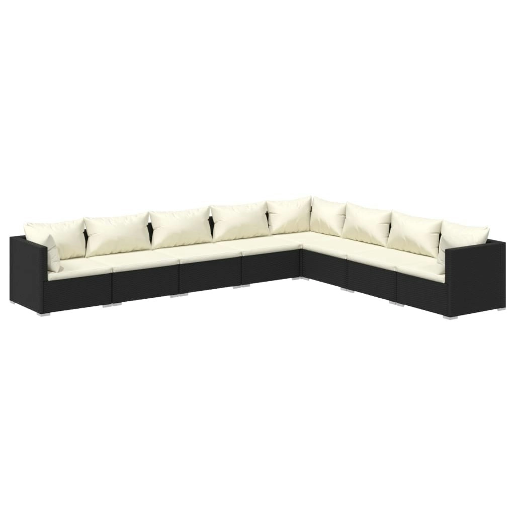 8 Piece Garden Lounge Set with Cushions Poly Rattan Black 3101767