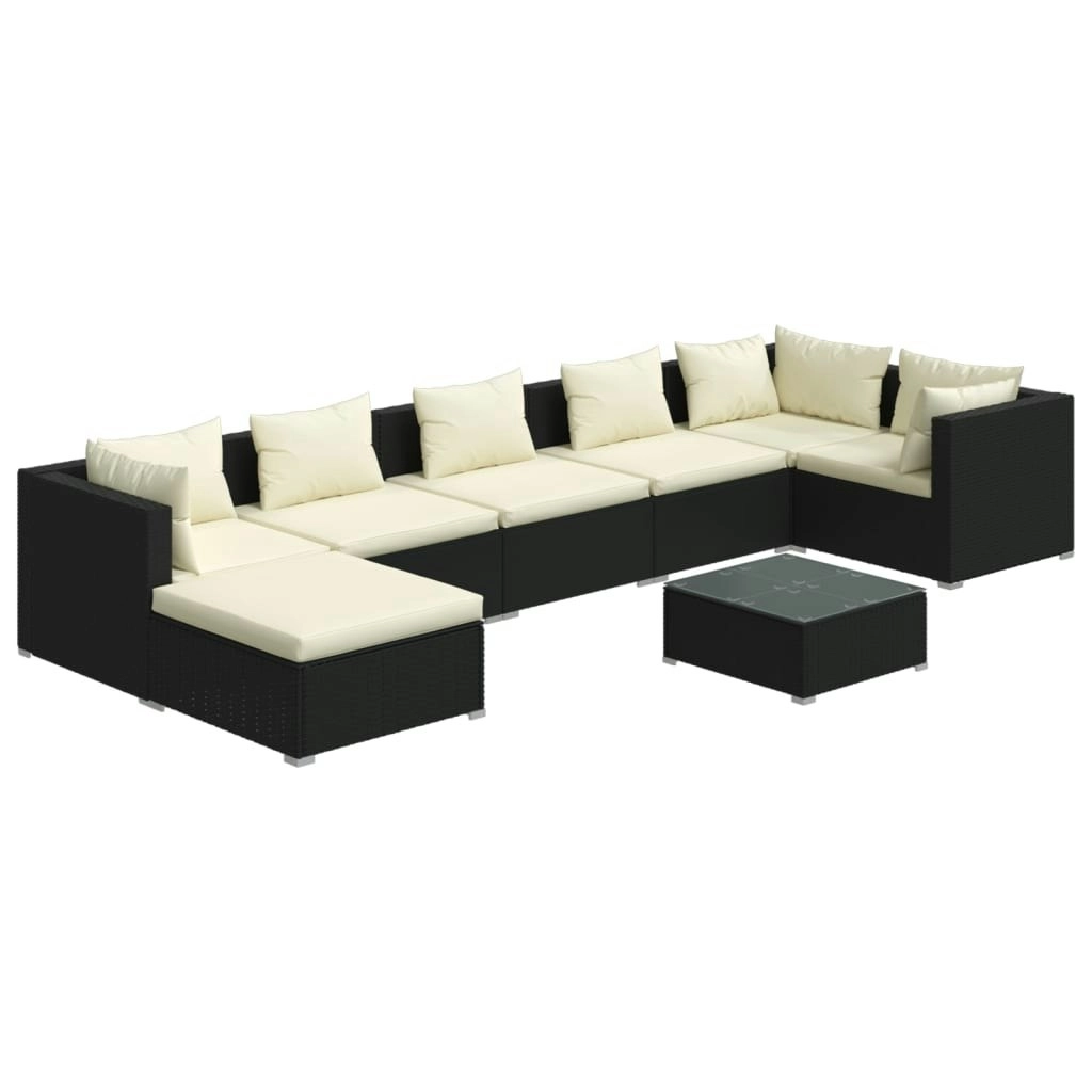 8 Piece Garden Lounge Set with Cushions Poly Rattan Black 3101839