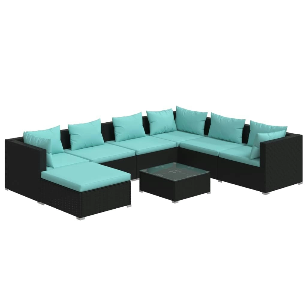 8 Piece Garden Lounge Set with Cushions Poly Rattan Black 3101849