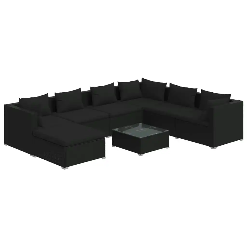 8 Piece Garden Lounge Set with Cushions Poly Rattan Black 3101848