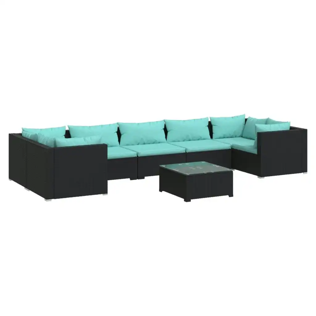 8 Piece Garden Lounge Set with Cushions Poly Rattan Black 3101961