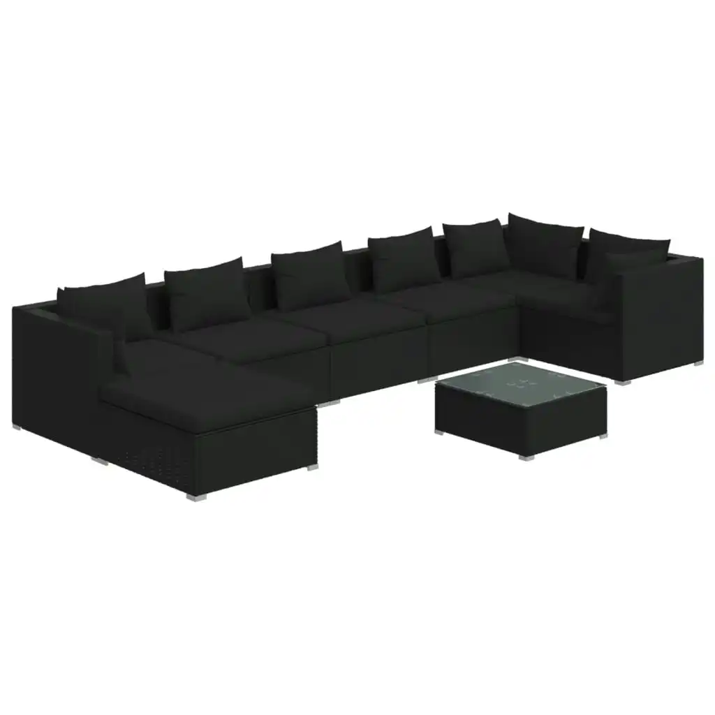 8 Piece Garden Lounge Set with Cushions Poly Rattan Black 3101840